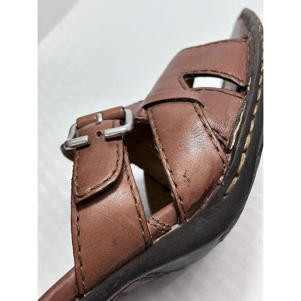 Born Lucia Dark Brown Leather Summer Slide Heel Size 10 M/W‎ Sandals